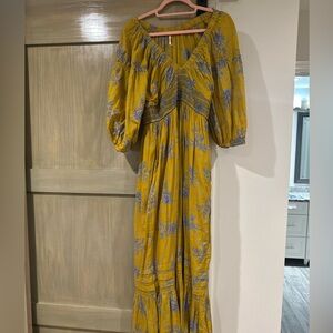 Free People Yellow and Blue Maxi Dress